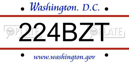 224BZT District Of Columbia License Plate