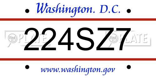 224SZ7 District Of Columbia License Plate