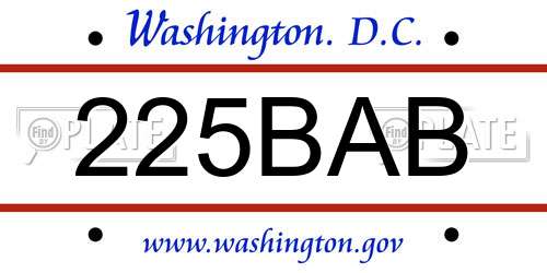225BAB District Of Columbia License Plate