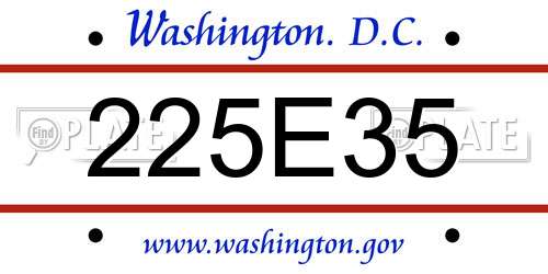 225E35 District Of Columbia License Plate