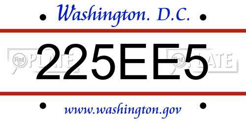 225EE5 District Of Columbia License Plate