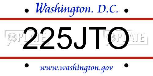225JTO District Of Columbia License Plate