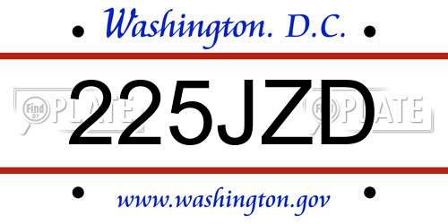 225JZD District Of Columbia License Plate