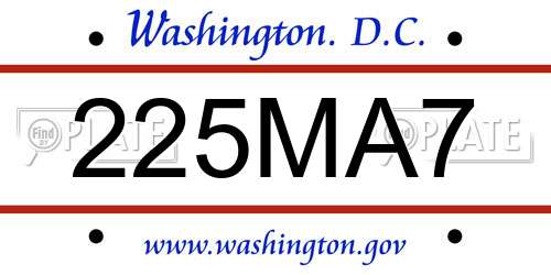 225MA7 District Of Columbia License Plate