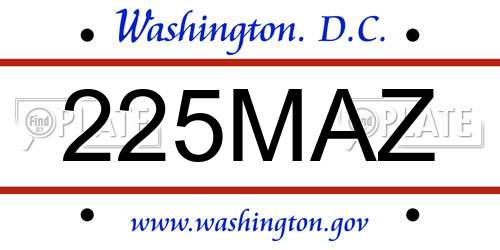 225MAZ District Of Columbia License Plate
