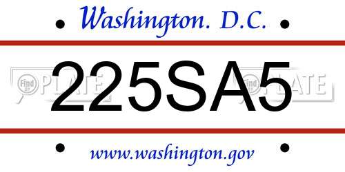 225SA5 District Of Columbia License Plate