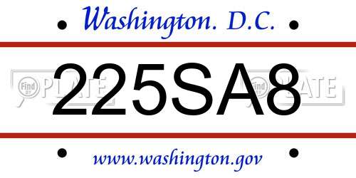 225SA8 District Of Columbia License Plate