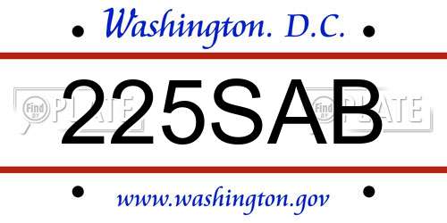 225SAB District Of Columbia License Plate