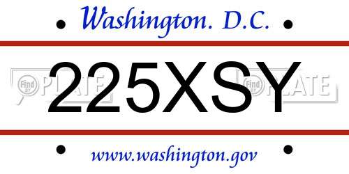 225XSY District Of Columbia License Plate
