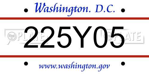225Y05 District Of Columbia License Plate