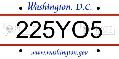 225YO5 District Of Columbia License Plate