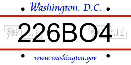 226BO4 District Of Columbia License Plate