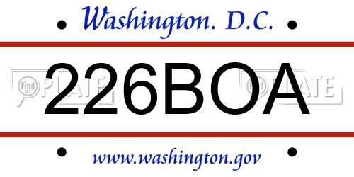 226BOA District Of Columbia License Plate
