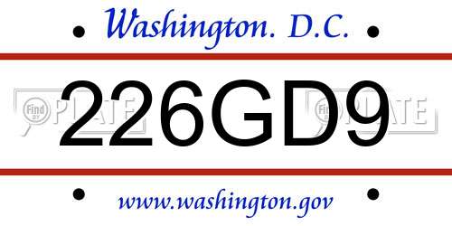 226GD9 District Of Columbia License Plate