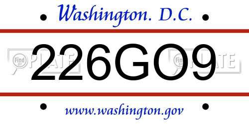 226GO9 District Of Columbia License Plate