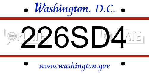 226SD4 District Of Columbia License Plate
