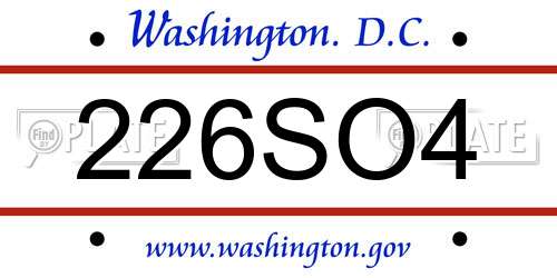 226SO4 District Of Columbia License Plate