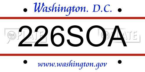 226SOA District Of Columbia License Plate