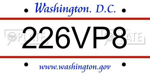 226VP8 District Of Columbia License Plate