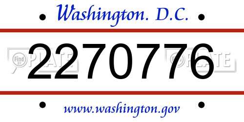 2270776 District Of Columbia License Plate