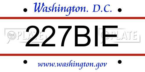 227BIE District Of Columbia License Plate