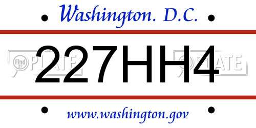227HH4 District Of Columbia License Plate