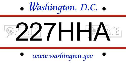 227HHA District Of Columbia License Plate