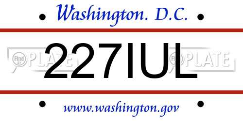 227IUL District Of Columbia License Plate