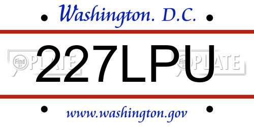 227LPU District Of Columbia License Plate