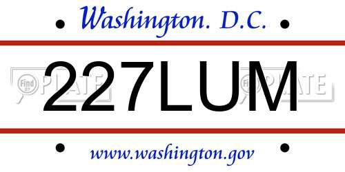 227LUM District Of Columbia License Plate