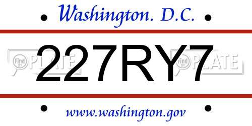 227RY7 District Of Columbia License Plate
