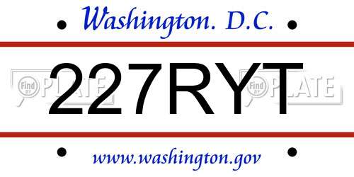 227RYT District Of Columbia License Plate