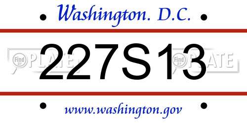 227S13 District Of Columbia License Plate