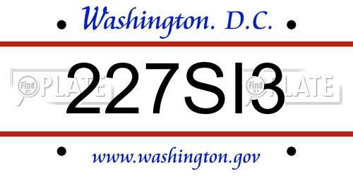 227SI3 District Of Columbia License Plate