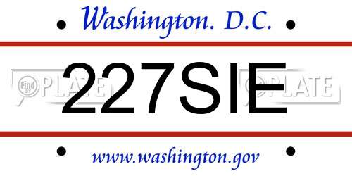 227SIE District Of Columbia License Plate