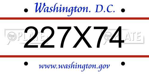 227X74 District Of Columbia License Plate