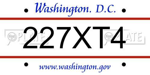 227XT4 District Of Columbia License Plate