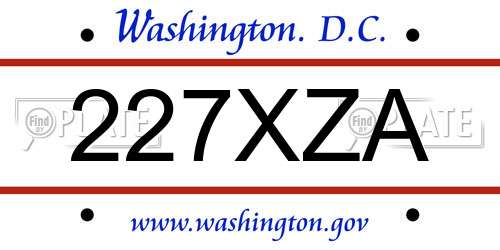 227XZA District Of Columbia License Plate