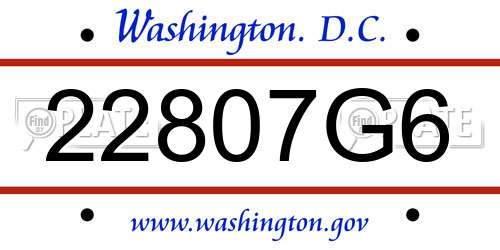 22807G6 District Of Columbia License Plate