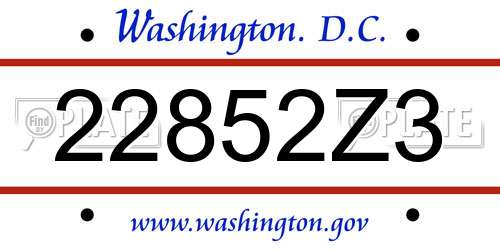 22852Z3 District Of Columbia License Plate