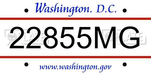 22855MG District Of Columbia License Plate