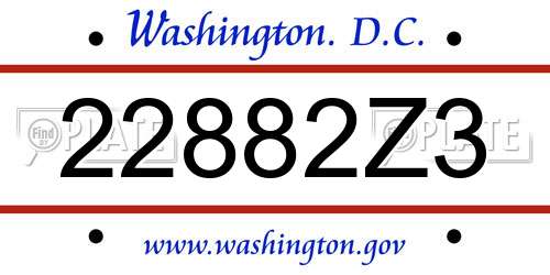 22882Z3 District Of Columbia License Plate