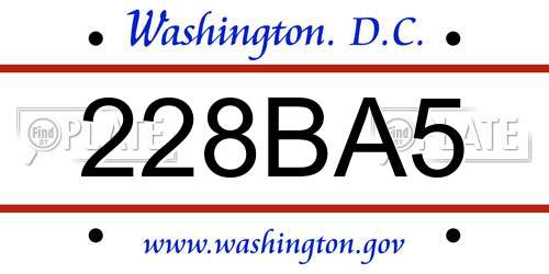 228BA5 District Of Columbia License Plate