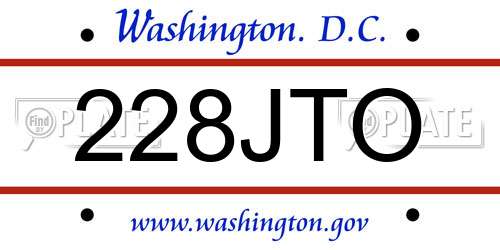 228JTO District Of Columbia License Plate