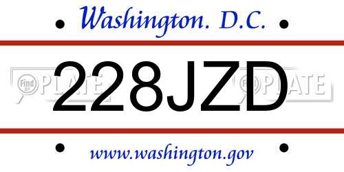 228JZD District Of Columbia License Plate