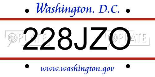 228JZO District Of Columbia License Plate