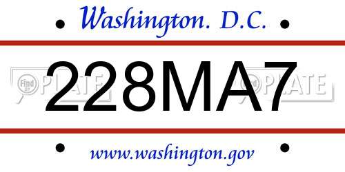 228MA7 District Of Columbia License Plate