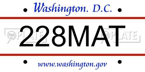 228MAT District Of Columbia License Plate