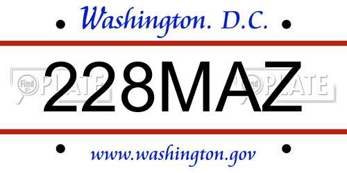 228MAZ District Of Columbia License Plate