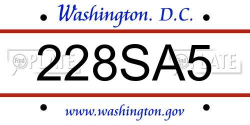 228SA5 District Of Columbia License Plate